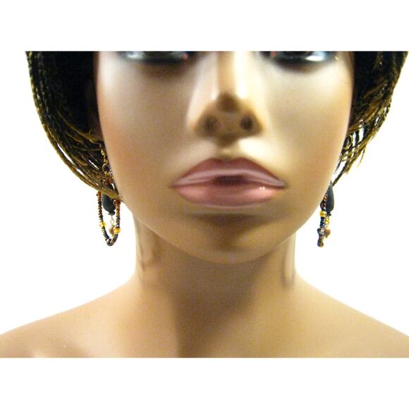 Set of Handcrafted BOHO Hippie style Large Glass Beaded Hoop Earrings  2.5in - Picture 7 of 9